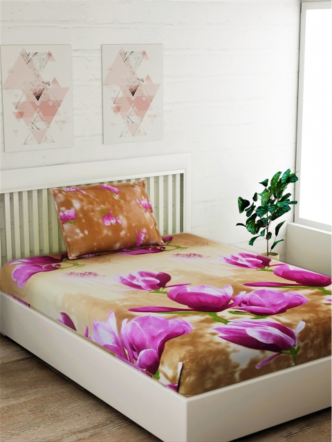 

Salona Bichona Brown & Purple Floral 144 TC Cotton 1 Single Bedsheet with 1 Pillow Covers