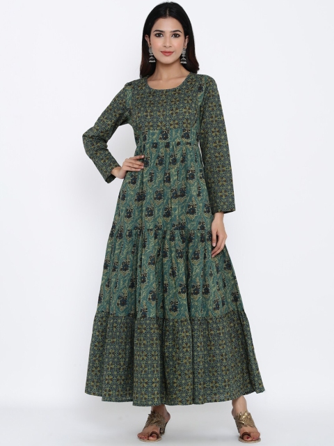 

kipek Women Blue Ethnic Motifs Printed Flared Sleeves Anarkali Kurta