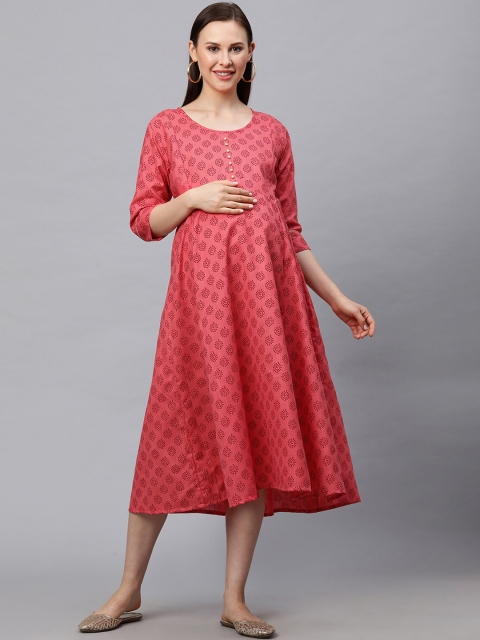 

MomToBe Women Pink Printed A-Line Maternity Dress