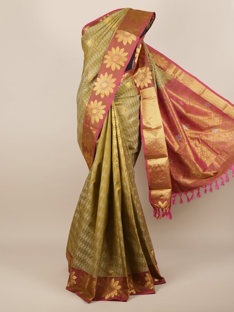 

Pothys Olive Green & Gold-Toned Pure Silk Woven Design Saree