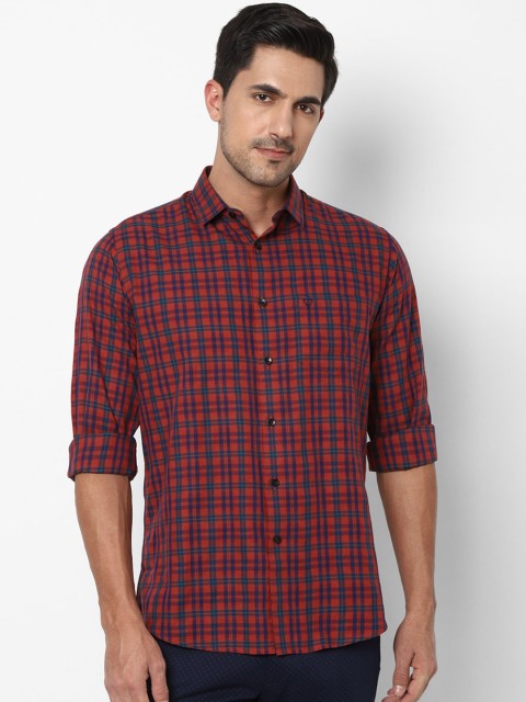 

Allen Solly Men Rust Orange & Navy Blue Slim Fit Checked Casual Shirt