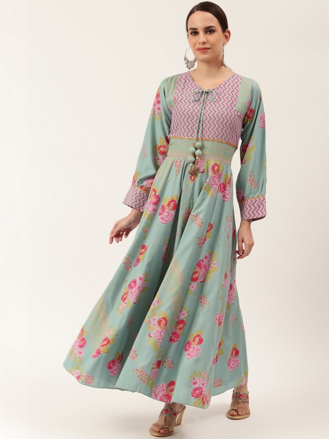 

Rustorange Women Blue Printed Maxi Dress