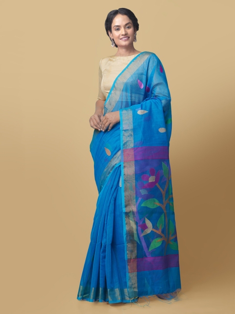 

Unnati Silks Blue Silk Cotton Woven Design Maheshwari Saree