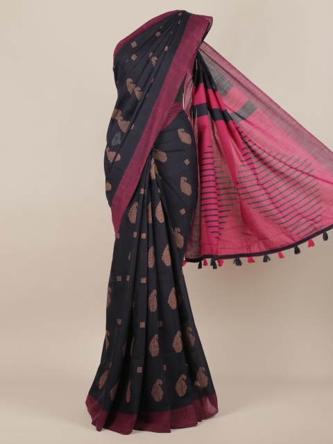 

Pothys Black & Purple Linen Blend Printed Saree