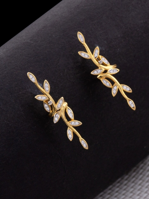 

Studio Voylla Gold-Plated & White CZ Studded Leaf Shaped Drop Earrings