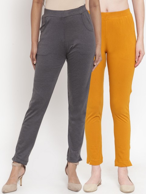 

TAG 7 Women Pack Of 2 Solid Straight-Fit Ankle-Length Leggings, Grey
