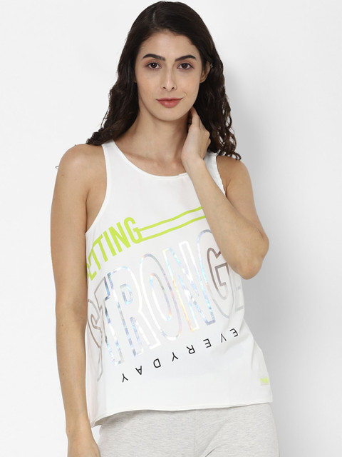 

Allen Solly Woman White & Silver-Toned Printed Sleeveless Pure Cotton Tank Top