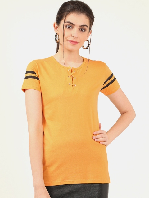 

V2 Value & Variety Yellow Tie-Up Neck Chambray Regular Top