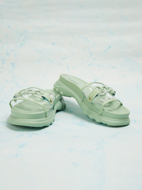 

Ginger by Lifestyle Women Olive Green & Transparent Solid Sliders