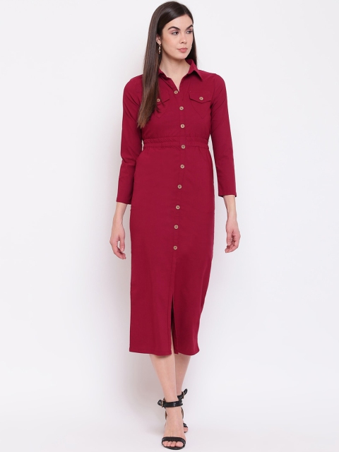 

Ashnaina Women Maroon Solid Shirt Dress