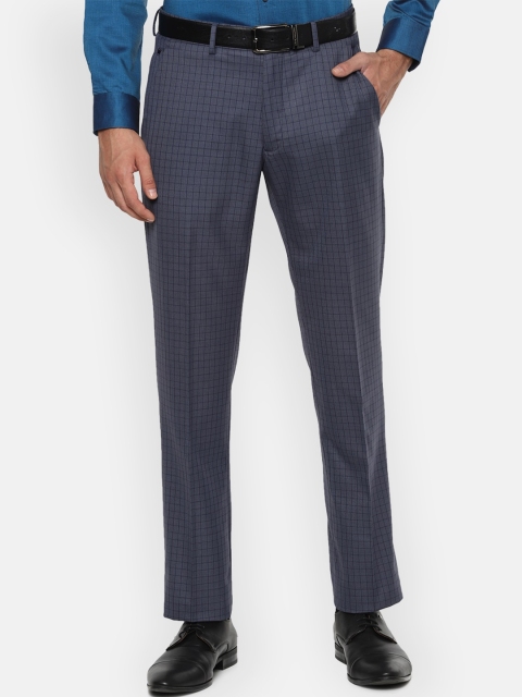 

Louis Philippe Men Blue Regular Fit Checked Formal Trousers
