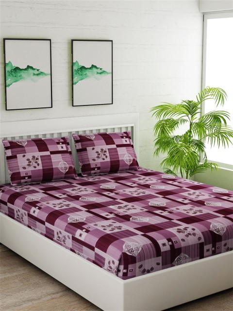 

Salona Bichona Magenta Ethnic Motifs 144 TC Cotton 1 King Bedsheet with 2 Pillow Covers