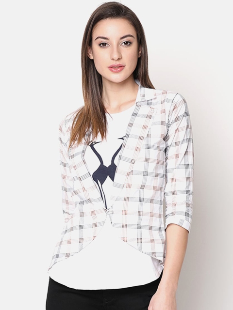 

V2 Value & Variety White & Navy Blue Layered Shirt Style Top