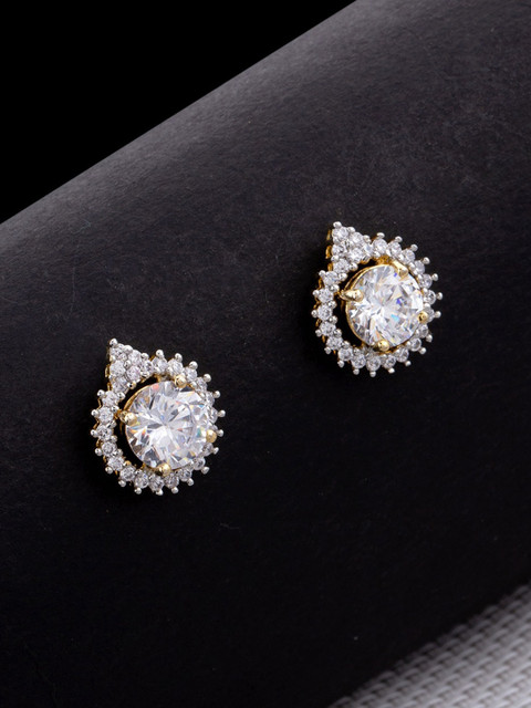 

Studio Voylla Gold-Plated White CZ Studded Contemporary Studs