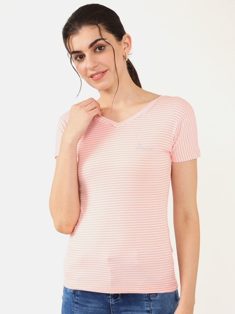 

V2 Value & Variety Peach-Coloured & White Striped Regular Top