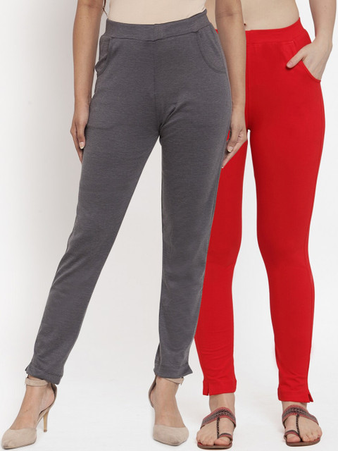 

TAG 7 Women Pack Of 2 Solid Straight-Fit Ankle-Length Leggings, Grey