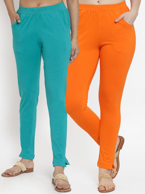 

TAG 7 Women Pack Of 2 Solid Straight-Fit Ankle-Length Leggings, Turquoise blue