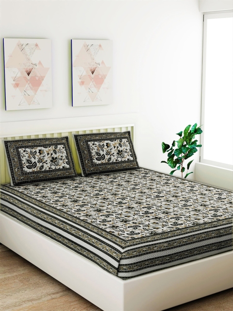 

Salona Bichona Unisex Multi White Floral Printed 1 King Bedsheet With 2 Pillow Cover
