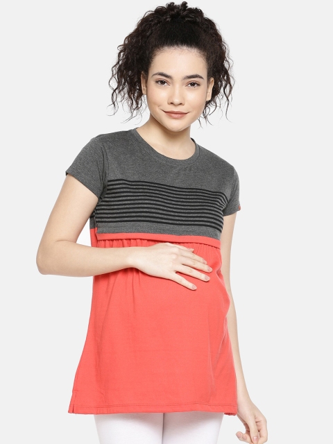 

GOLDSTROMS Charcoal & Peach-Coloured Colourblocked A-Line Maternity Top