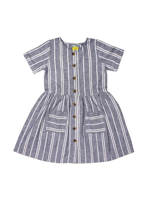 

Lil Lollipop Girls Charcoal Grey & White Striped Pure Cotton A-Line Dress