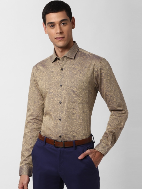 

Peter England Elite Men Khaki & Navy Blue Regular Fit Printed Pure Cotton Formal Shirt