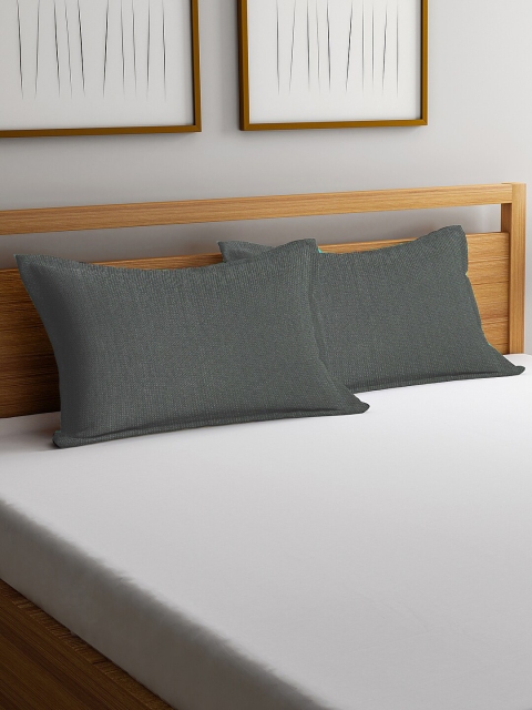 

KLOTTHE Set Of 2 Charcoal Grey Solid Cotton Pillow Covers With Fillers