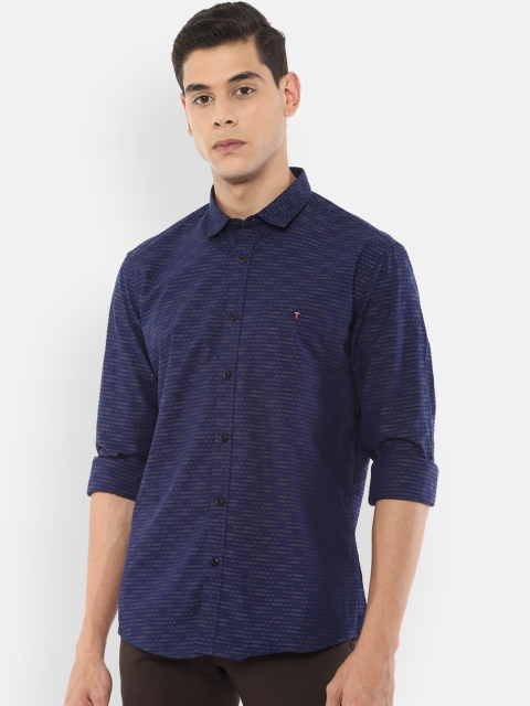 

Louis Philippe Jeans Men Navy Blue Slim Fit Striped Casual Cotton Shirt