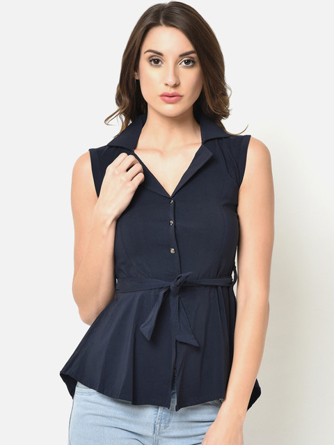 

V2 Value & Variety Navy Blue Cinched Waist Top