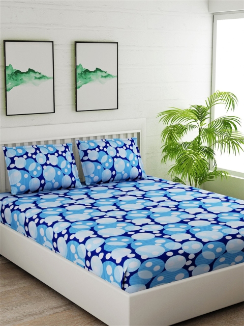 

Salona Bichona Blue Geometric 144 TC Cotton 1 Queen Bedsheet with 2 Pillow Covers