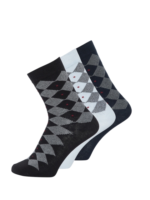 

JUMP USA Men Pack Of 3 Patterned Pure Cotton Calf-Length Socks, Navy blue