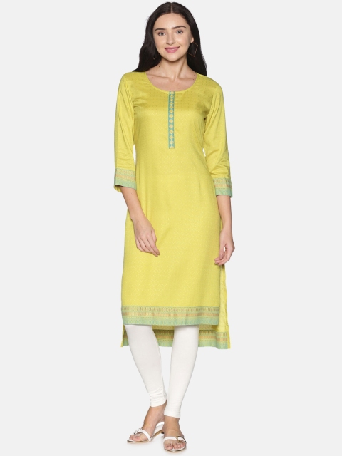 

Saffron Threads Women Lime Green Dobby Kurta