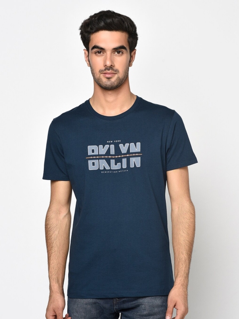 

Octave Men Navy Blue Printed Round Neck T-shirt