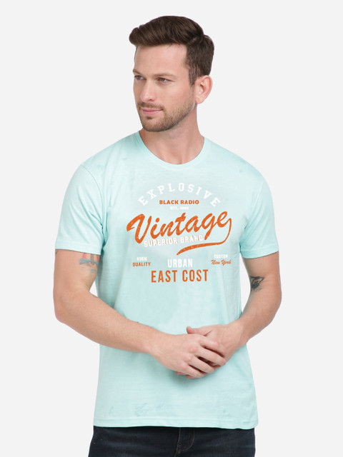 

MASH UNLIMITED Men Blue Printed Round Neck Cotton T-shirt