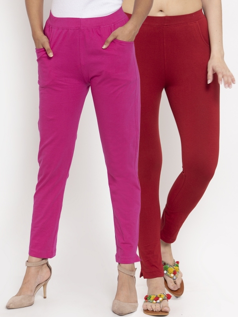 

TAG 7 Women Pack Of 2 Solid Straight-Fit Ankle-Length Leggings, Magenta
