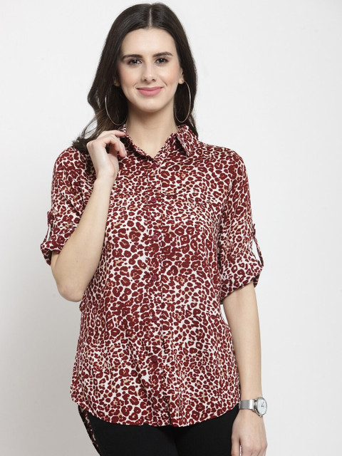 

Global Republic Women Maroon & White Regular Fit Leopard Printed Casual Shirt