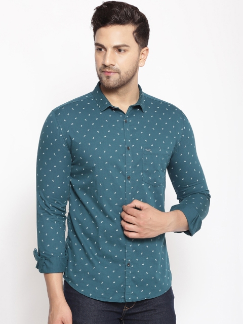 

SHOWOFF Men Teal Green & White Cotton Classic Slim Fit Printed Casual Shirt
