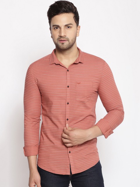 

SHOWOFF Men Pink & White Cotton Classic Slim Fit Striped Casual Shirt