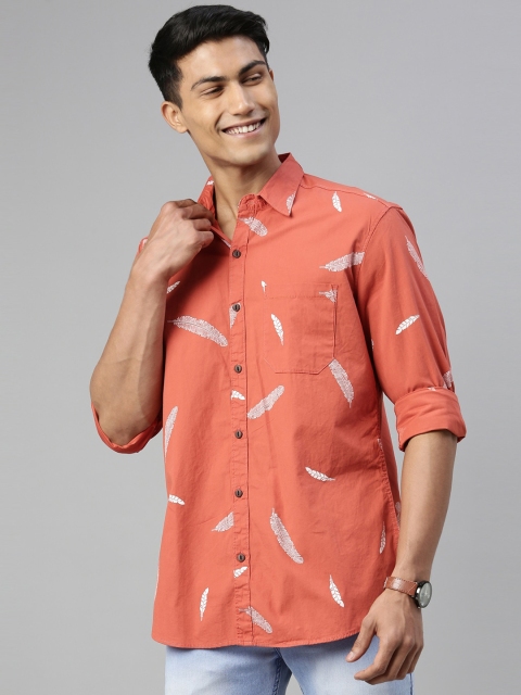 

William White Men Orange Slim Fit Printed Casual Shirt