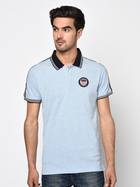

Octave Men Sky Blue Solid Polo Collar T-shirt