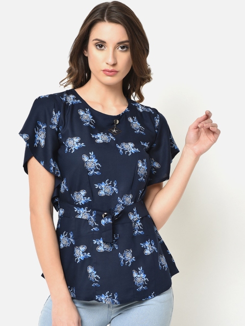 

V2 Value & Variety Blue Floral Cinched Waist Top