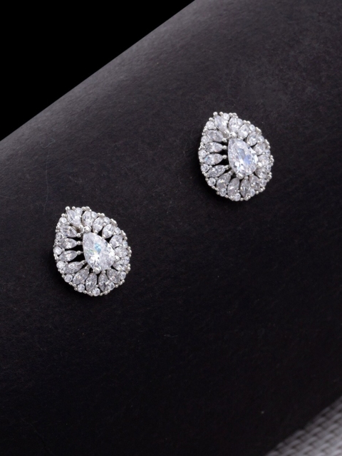 

Studio Voylla Rhodium-Plated White CZ Studded Contemporary Studs
