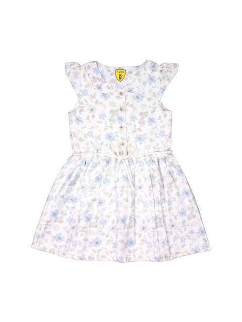 

Lil Lollipop Girls White & Blue Printed Pure Cotton A-Line Dress