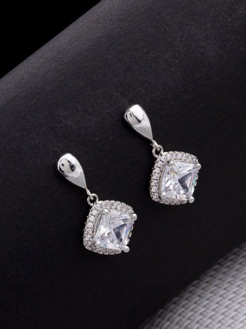 

Studio Voylla Rhodium-Plated White CZ Studded Contemporary Drop Earrings