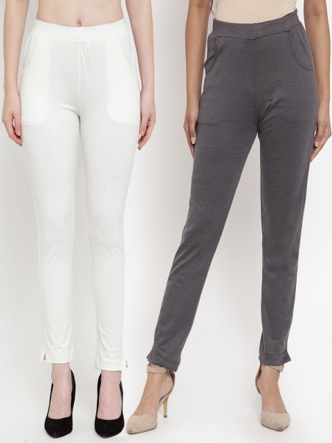 

TAG 7 Women Pack Of 2 Solid Ankle-Length Straight-Fit Leggings, Grey
