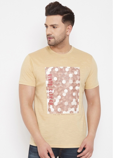 

98 Degree North Men Beige & Brown Printed Round Neck T-shirt