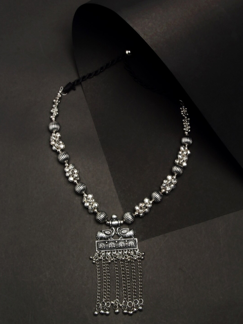 

NEUDIS Silver-Toned & Black Alloy Rhodium-Plated Tribal Necklace
