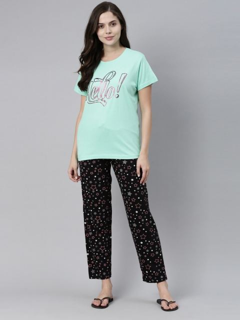 

Kryptic Women Green & Black Printed Pure Cotton Night suit