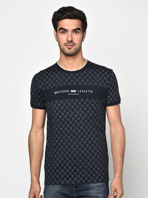 

Octave Men Navy Blue & Grey Printed Round Neck T-shirt