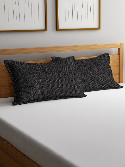 

KLOTTHE Set Of 2 Black Woven-Design Sleep Pillow Covers With Fillers