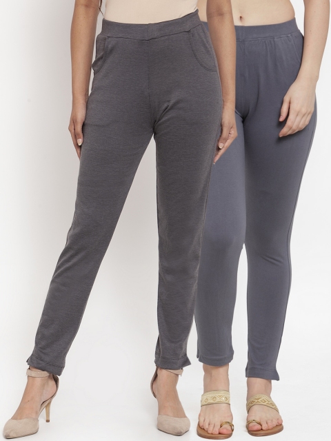 

TAG 7 Women Pack Of 2 Grey Solid Straight-Fit Ankle-Length Leggings